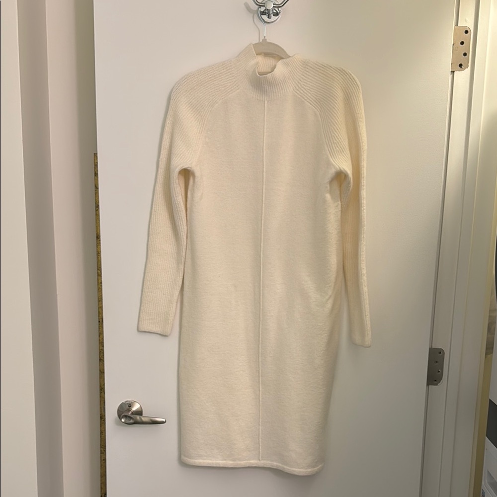 Banana Republic Cream Sheath Dress with Long Sleeves and Mock Neck